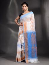 Load image into Gallery viewer, White Cotton Handspun Handwoven Saree With Temple Border