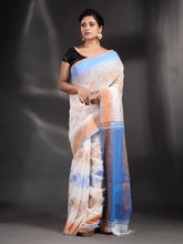 Load image into Gallery viewer, White Cotton Handspun Handwoven Saree With Temple Border