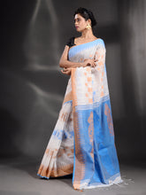 Load image into Gallery viewer, White Cotton Handspun Handwoven Saree With Temple Border
