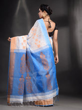 Load image into Gallery viewer, White Cotton Handspun Handwoven Saree With Temple Border