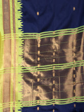 Load image into Gallery viewer, Navy Blue Silk Handwoven Soft Saree With Geometric Border