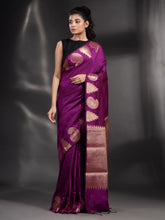 Load image into Gallery viewer, Purple Silk Handwoven Soft Saree With Kolka Border