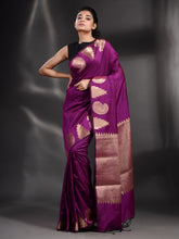 Load image into Gallery viewer, Purple Silk Handwoven Soft Saree With Kolka Border