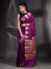 Load image into Gallery viewer, Purple Silk Handwoven Soft Saree With Kolka Border