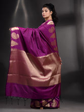 Load image into Gallery viewer, Purple Silk Handwoven Soft Saree With Kolka Border