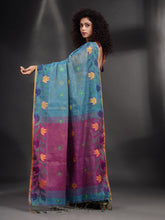 Load image into Gallery viewer, Teal Tissue Handwoven Soft Saree With Nakshi Border
