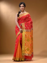 Load image into Gallery viewer, Red And Yellow Cotton Blend Handwoven Patli Pallu Saree With Texture Design