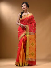 Load image into Gallery viewer, Red And Yellow Cotton Blend Handwoven Patli Pallu Saree With Texture Design