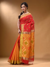 Load image into Gallery viewer, Red And Yellow Cotton Blend Handwoven Patli Pallu Saree With Texture Design