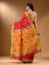 Load image into Gallery viewer, Red And Yellow Cotton Blend Handwoven Patli Pallu Saree With Texture Design
