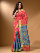 Load image into Gallery viewer, Rough Pink And Sky Blue Cotton Blend Handwoven Patli Pallu Saree With Texture Design