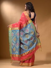 Load image into Gallery viewer, Rough Pink And Sky Blue Cotton Blend Handwoven Patli Pallu Saree With Texture Design