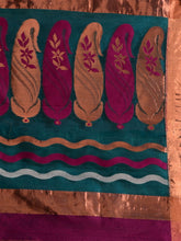 Load image into Gallery viewer, Magenta And Teal Cotton Blend Handwoven Patli Pallu Saree With Floral And Paisley Motifs