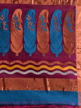 Load image into Gallery viewer, Sapphire Blue And Magenta Cotton Blend Handwoven Patli Pallu Saree With Floral And Paisley Motifs