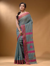 Load image into Gallery viewer, Grey Cotton Blend Handwoven Saree With Nakshi Design