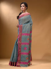 Load image into Gallery viewer, Grey Cotton Blend Handwoven Saree With Nakshi Design