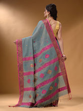Load image into Gallery viewer, Grey Cotton Blend Handwoven Saree With Nakshi Design