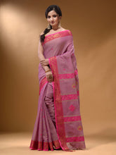 Load image into Gallery viewer, Violet Cotton Blend Handwoven Saree With Nakshi Design
