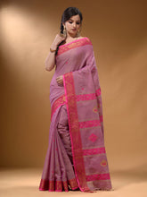 Load image into Gallery viewer, Violet Cotton Blend Handwoven Saree With Nakshi Design