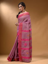 Load image into Gallery viewer, Violet Cotton Blend Handwoven Saree With Nakshi Design
