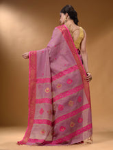 Load image into Gallery viewer, Violet Cotton Blend Handwoven Saree With Nakshi Design