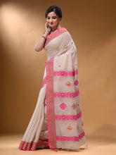 Load image into Gallery viewer, White Cotton Blend Handwoven Saree With Nakshi Design