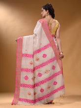 Load image into Gallery viewer, White Cotton Blend Handwoven Saree With Nakshi Design