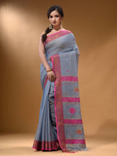 Load image into Gallery viewer, Grey Cotton Blend Handwoven Saree With Nakshi Design