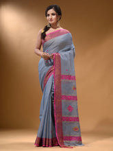 Load image into Gallery viewer, Grey Cotton Blend Handwoven Saree With Nakshi Design