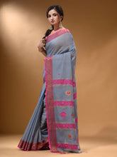 Load image into Gallery viewer, Grey Cotton Blend Handwoven Saree With Nakshi Design