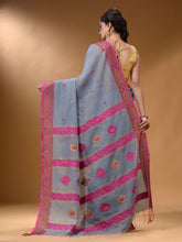Load image into Gallery viewer, Grey Cotton Blend Handwoven Saree With Nakshi Design