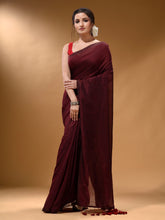 Load image into Gallery viewer, Maroon Cotton Handspun Soft Saree With Pompom