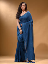 Load image into Gallery viewer, Yale Blue Cotton Handspun Soft Saree With Pompom
