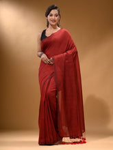 Load image into Gallery viewer, Red Cotton Handspun Soft Saree With Pompom