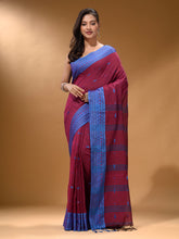 Load image into Gallery viewer, Magenta Cotton Handspun Soft Saree With Texture Border