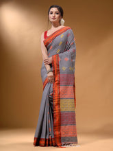 Load image into Gallery viewer, Grey Silk Matka Soft Saree With Nakshi Pallu