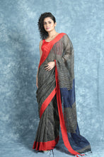 Load image into Gallery viewer, Gheecha Weaving Black Handloom Saree With Navy Blue Pallu
