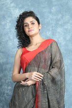 Load image into Gallery viewer, Gheecha Weaving Black Handloom Saree With Navy Blue Pallu