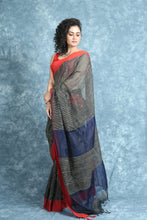 Load image into Gallery viewer, Gheecha Weaving Black Handloom Saree With Navy Blue Pallu