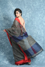 Load image into Gallery viewer, Gheecha Weaving Black Handloom Saree With Navy Blue Pallu