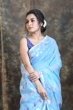 Load image into Gallery viewer, Arctic Blue Weaving Jamdani Saree with Floral Pallu