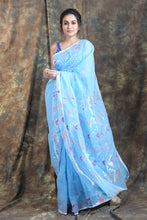 Load image into Gallery viewer, Arctic Blue Weaving Jamdani Saree with Floral Pallu