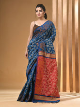 Load image into Gallery viewer, Sky Blue Cotton Handwoven Saree With Floral Designs
