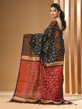 Load image into Gallery viewer, Black Cotton Handwoven Saree With Floral Designs
