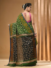 Load image into Gallery viewer, Green Cotton Handwoven Saree With Floral Designs
