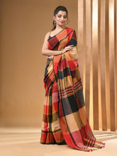 Load image into Gallery viewer, Multicolour Cotton Blend Handwoven Saree With Check Box Pattern
