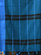 Load image into Gallery viewer, Black And Sky Blue Cotton Blend Handwoven Saree With Check Box Pattern
