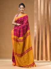 Load image into Gallery viewer, Pink And Yellow Cotton Handwoven Saree With Check Box Pattern
