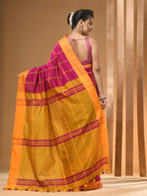 Load image into Gallery viewer, Pink And Yellow Cotton Blend Handwoven Saree With Check Box Pattern
