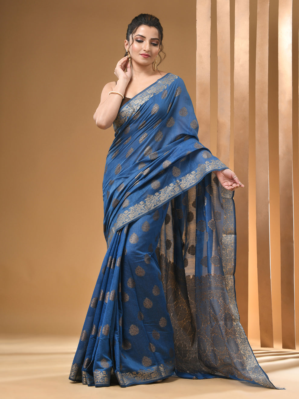 Sky Blue Blended Silk Handwoven Saree With Zari Border